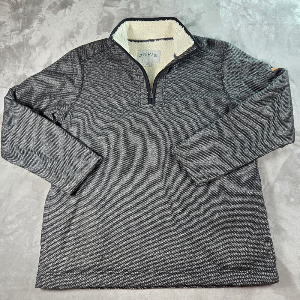 Orvis Fleece Lined 1/4 Zip Sweater Mens‎ Medium Grey Heavy Hiking Outdoors